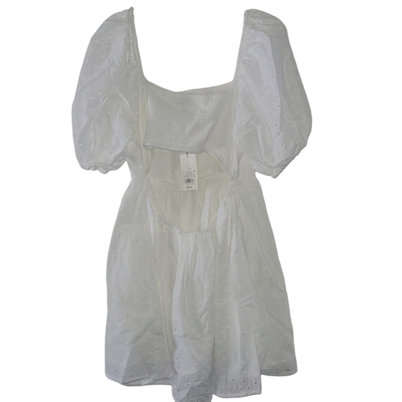 A New Day Puff Sleeve Embroidered Eyelet Dress White 100% Cotton Women's Size L - Picture 3 of 11